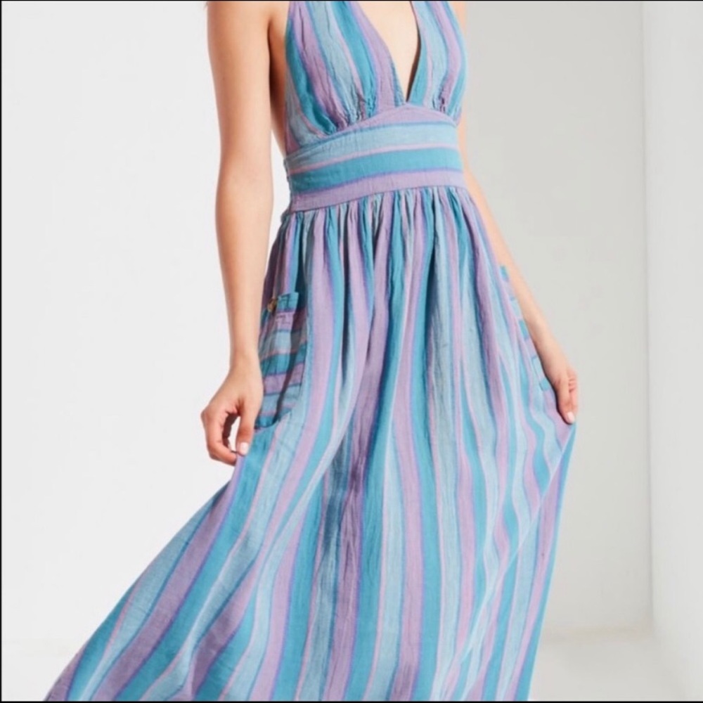 XS urban outfitters blue motif halter dresss